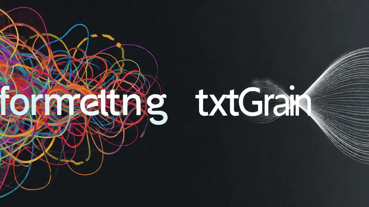 Conceptual illustration contrasting messy formatting threads with a smooth stream of statistically watermarked text.