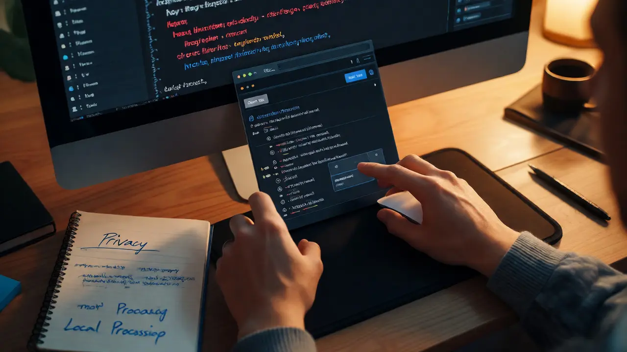 Developer using a browser tool to clean hidden characters from code on a dark-mode editor screen.